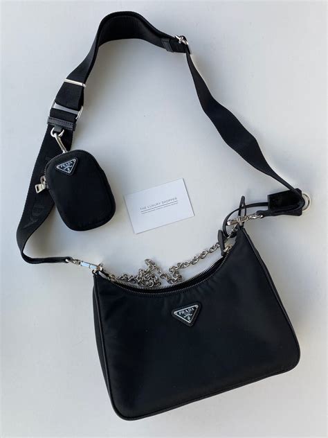 prada nylon shoulder bag white|Prada black nylon crossbody bag.